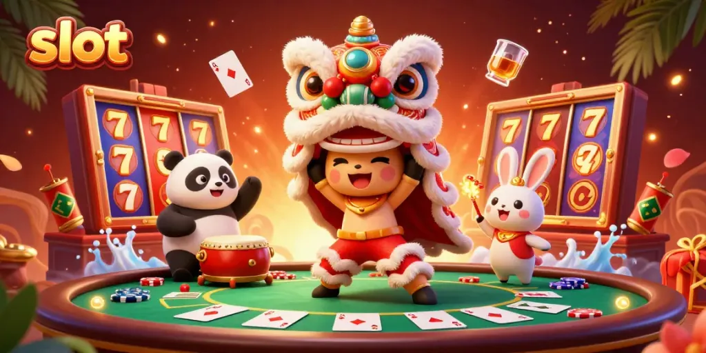 Experience thrilling slot action with vibrant 3D illustration showcasing epic slots and lively characters.