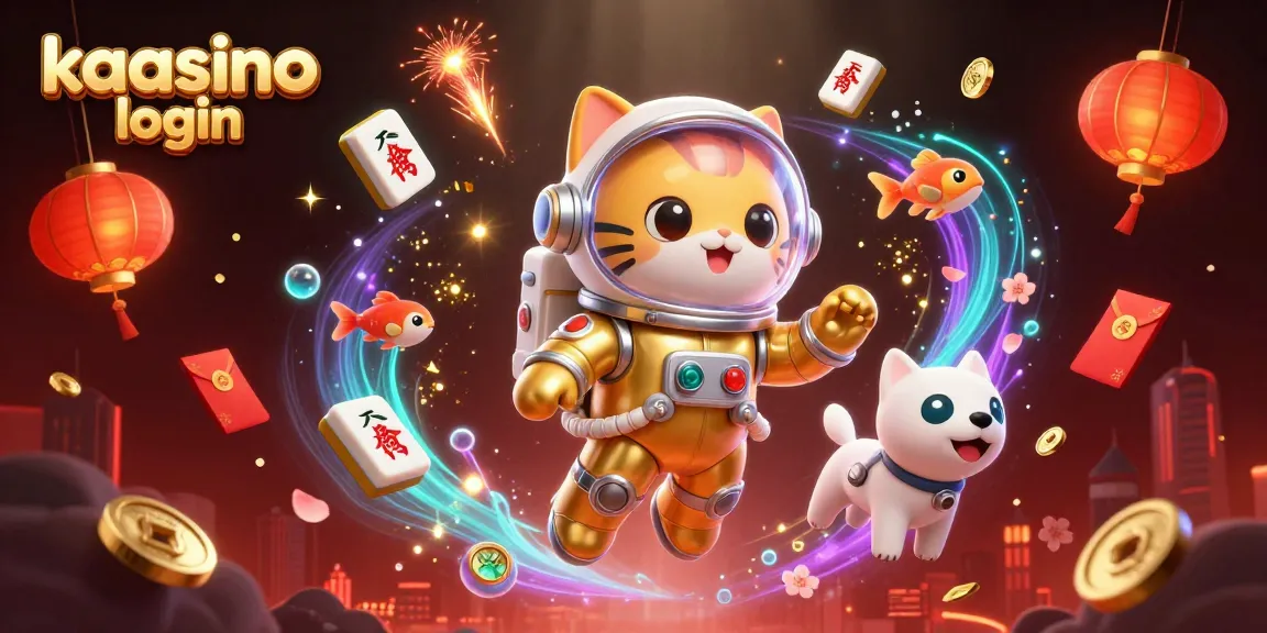 Experience the dynamic kaasino login scene with floating coins and vibrant 3D characters in a lively casino atmosphere.