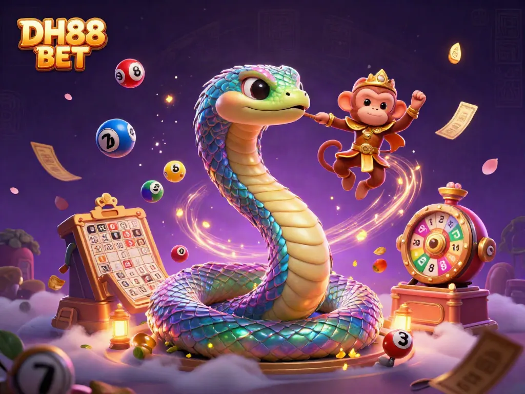 Spin to win with DH88 BET in a magical casino scene featuring vibrant characters and dynamic gaming elements.
