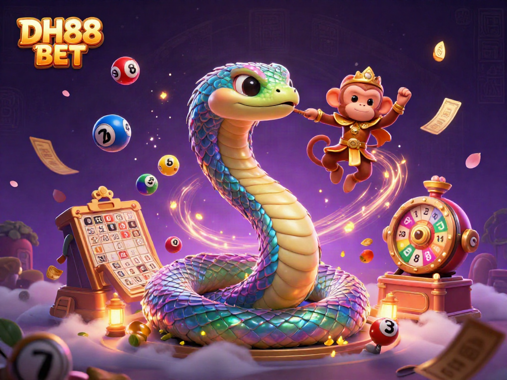 Spin to win with DH88 BET in a magical casino scene featuring vibrant characters and dynamic gaming elements.