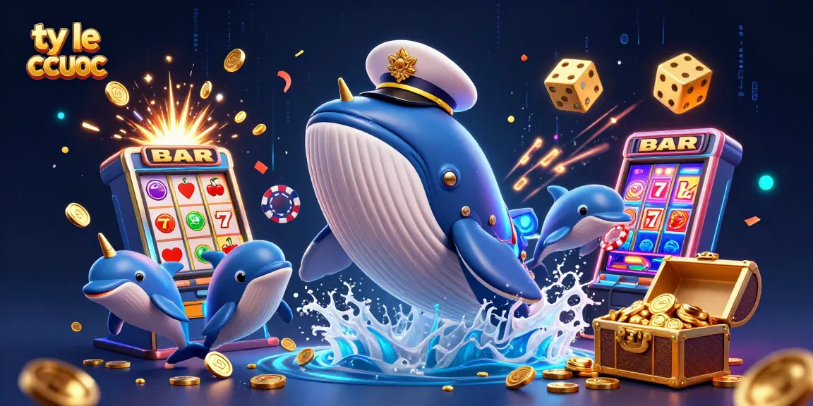 Engage with ty le ca cuoc in an exciting scene with a whale captain, narwhal, and dolphins enjoying casino games.