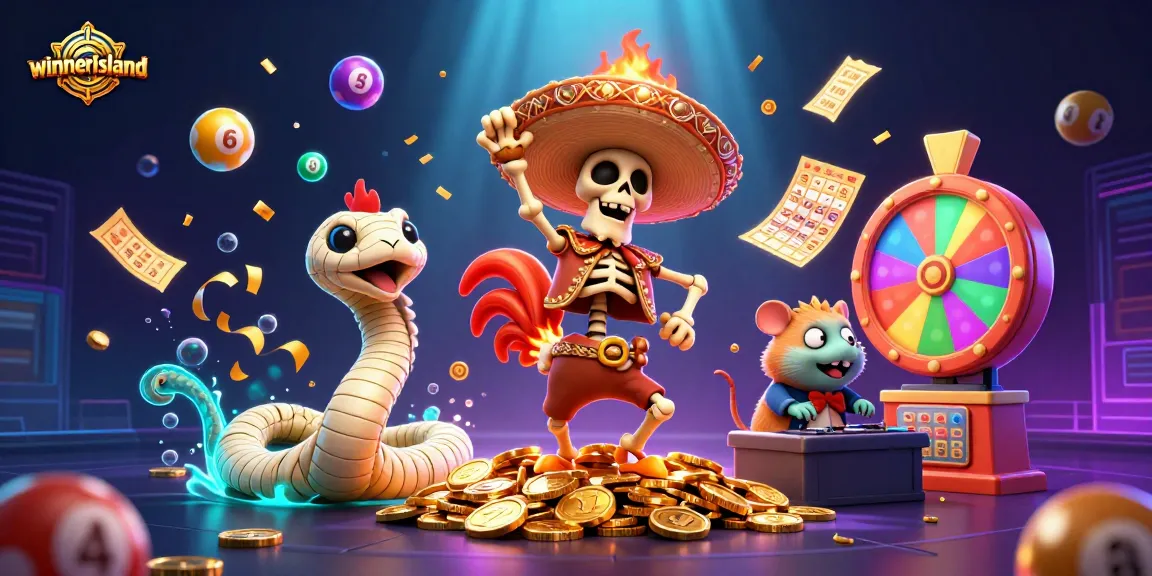 Win big at winnerisland with vibrant casino-themed illustration featuring lively characters and engaging game elements.